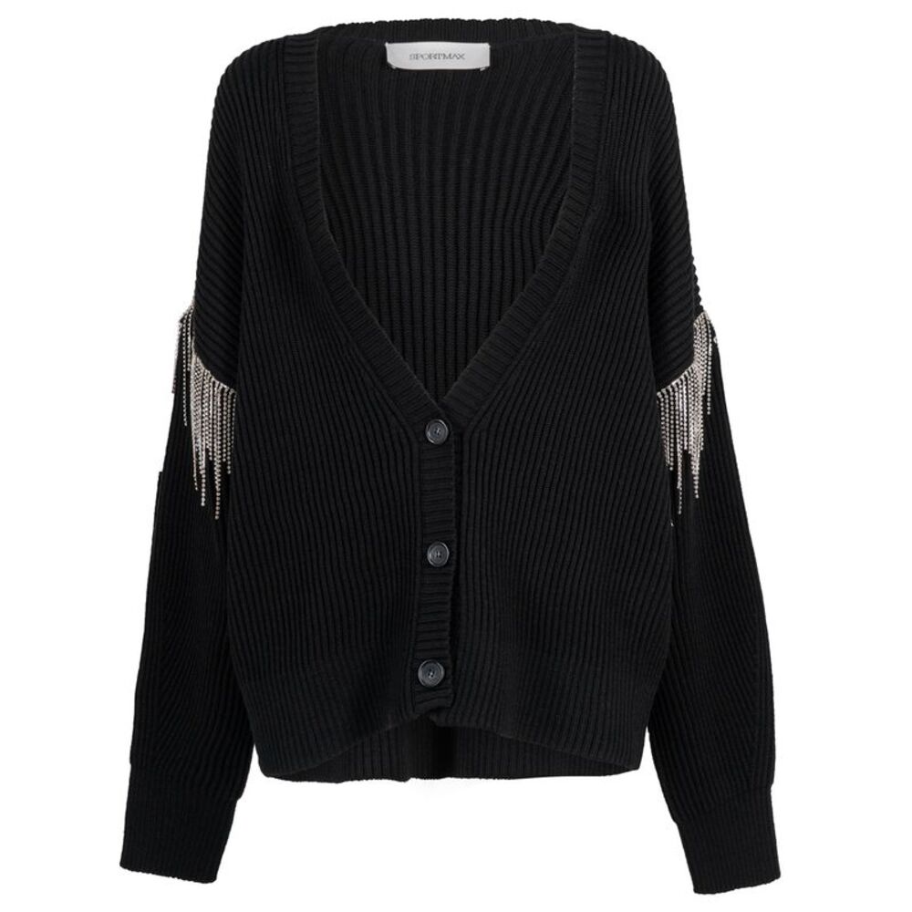 Sportmax Women Removable Sleeves Wool Cardigan With Rhinestone